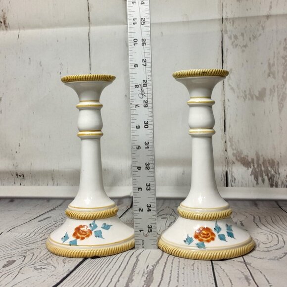 Floral Candle Holders Nora Fenton Made In Italy Set Of 2 Hand Painted Numbered - Picture 13 of 14